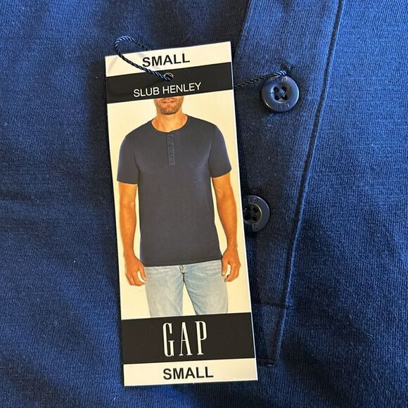 NEW Gap Mens Slub Henley Blue Shirt - Picture 1 of 9